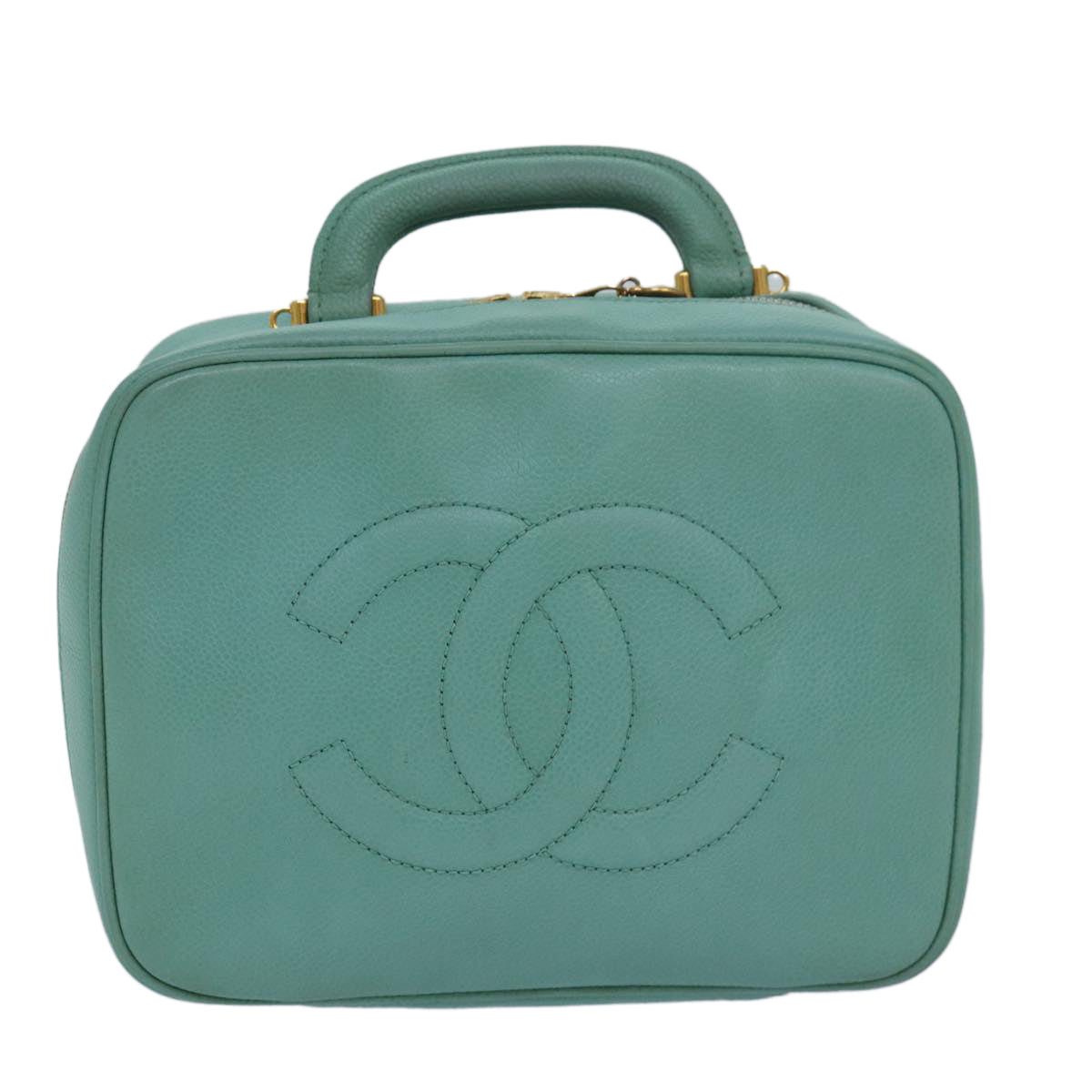 CHANEL Vanity COCO Mark Hand Bag Caviar Skin Emerald Green CC yk13974A