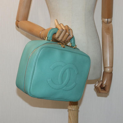 CHANEL Vanity COCO Mark Hand Bag Caviar Skin Emerald Green CC yk13974A