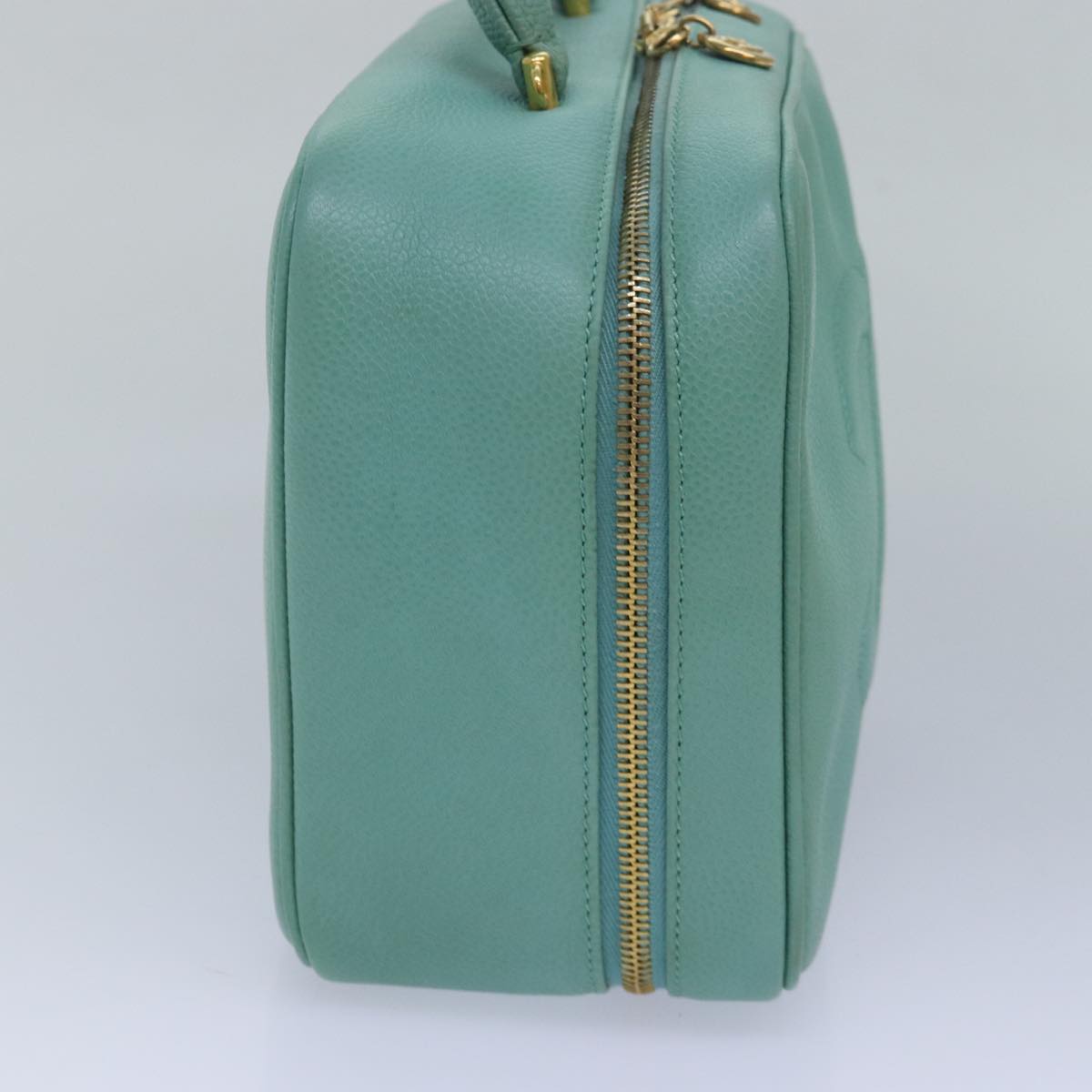CHANEL Vanity COCO Mark Hand Bag Caviar Skin Emerald Green CC yk13974A