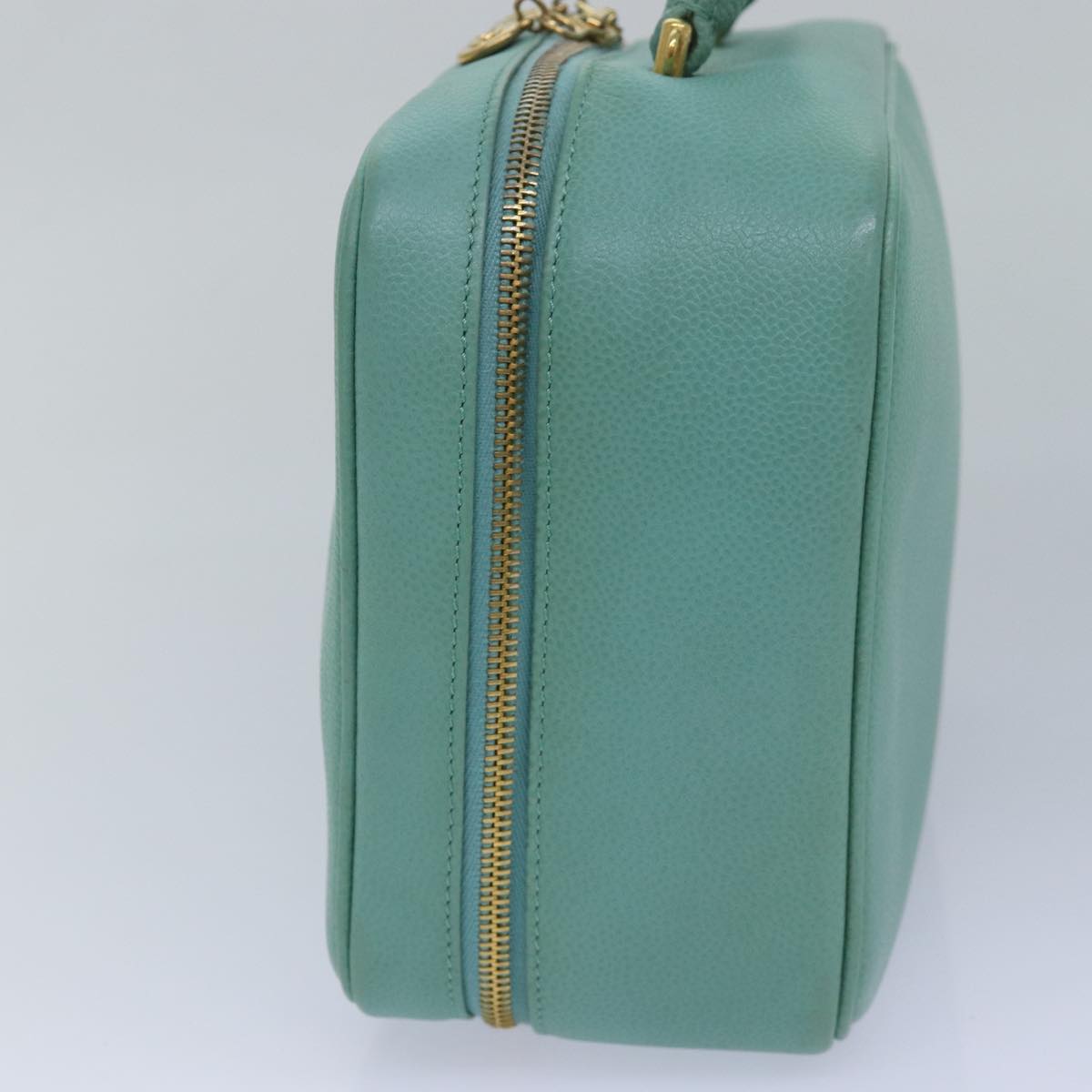 CHANEL Vanity COCO Mark Hand Bag Caviar Skin Emerald Green CC yk13974A