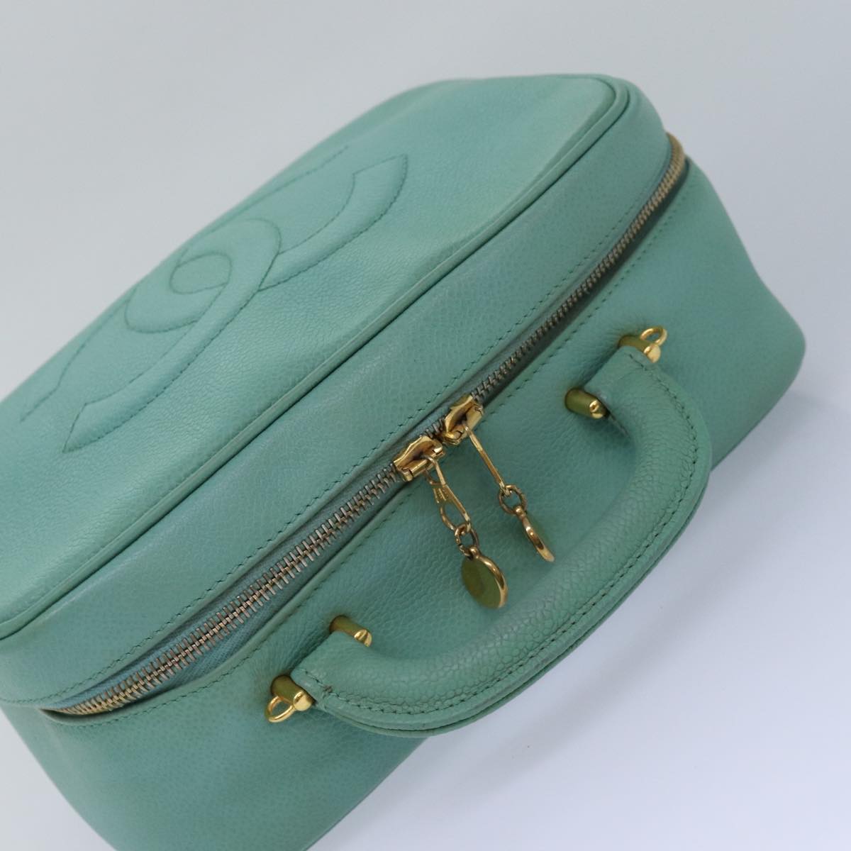 CHANEL Vanity COCO Mark Hand Bag Caviar Skin Emerald Green CC yk13974A