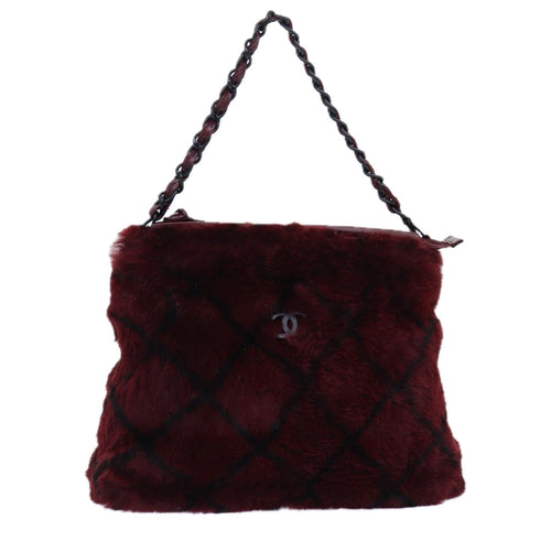 CHANEL COCO Mark Chain Hand Bag Canvas Wine Red CC yk13976A