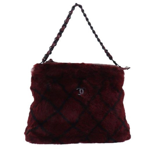 CHANEL COCO Mark Chain Hand Bag Canvas Wine Red CC yk13976A