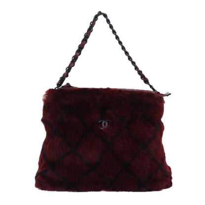 CHANEL COCO Mark Chain Hand Bag Canvas Wine Red CC yk13976A