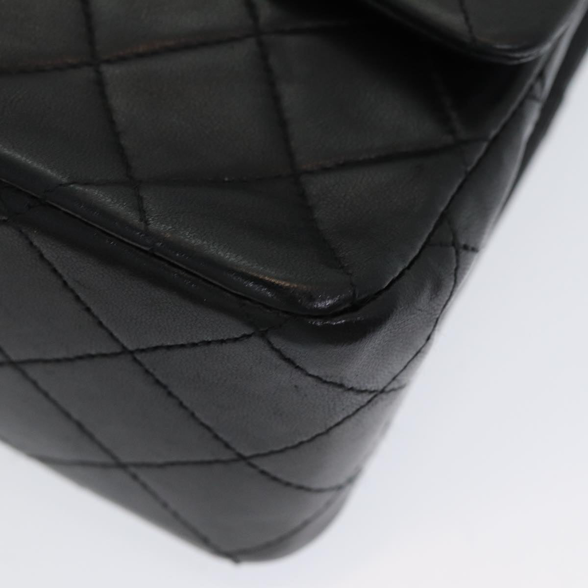 CHANEL Matelasse 25 Turn Lock Chain Hand Bag Lamb Skin Black CC yk14030A