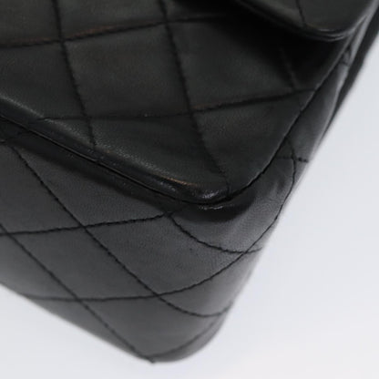 CHANEL Matelasse 25 Turn Lock Chain Hand Bag Lamb Skin Black CC yk14030A