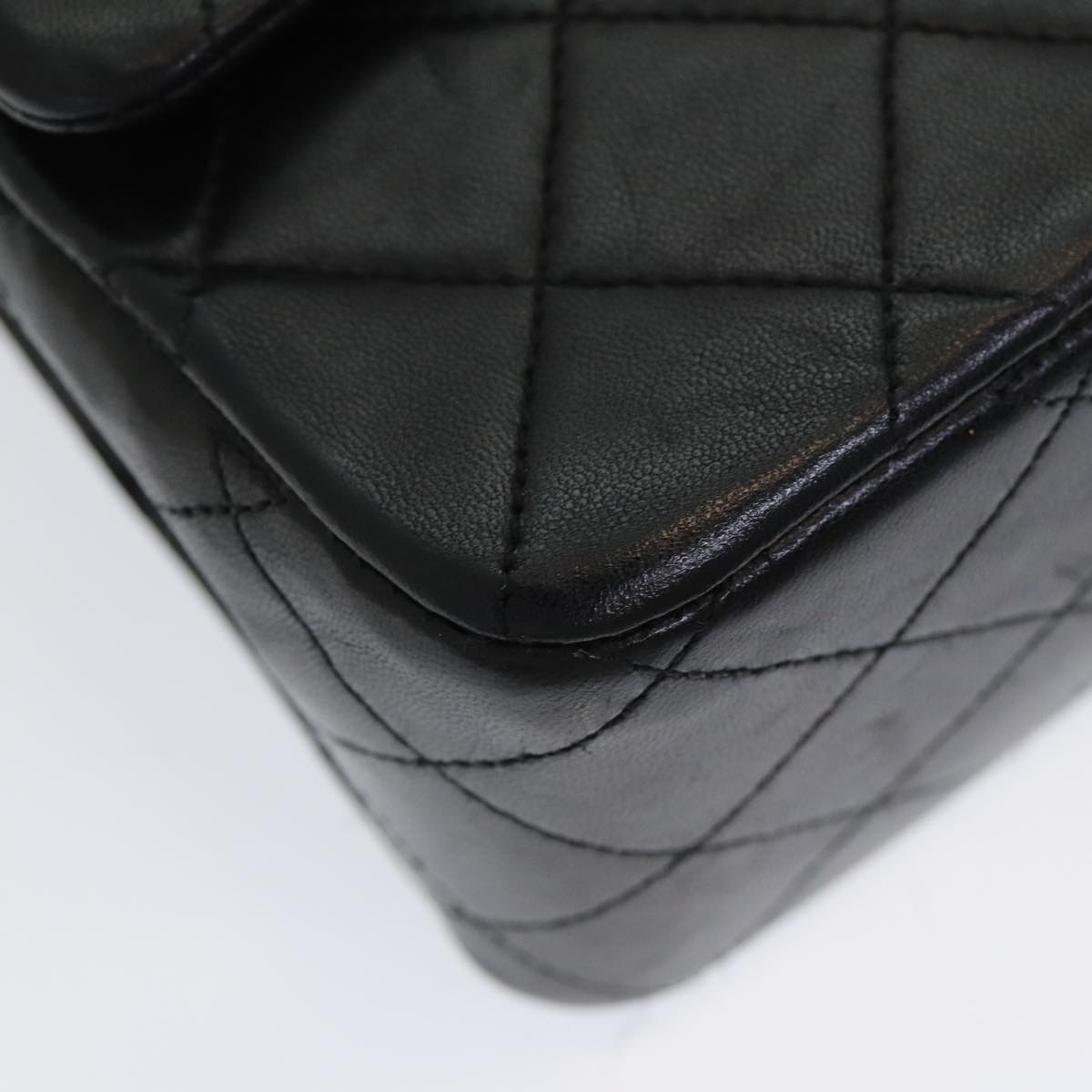 CHANEL Matelasse 25 Turn Lock Chain Hand Bag Lamb Skin Black CC yk14030A