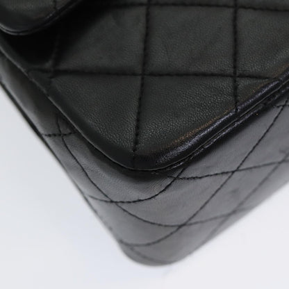 CHANEL Matelasse 25 Turn Lock Chain Hand Bag Lamb Skin Black CC yk14030A