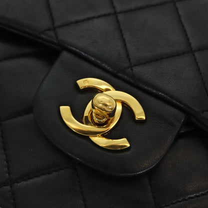 CHANEL Matelasse 25 Turn Lock Chain Hand Bag Lamb Skin Black CC yk14030A
