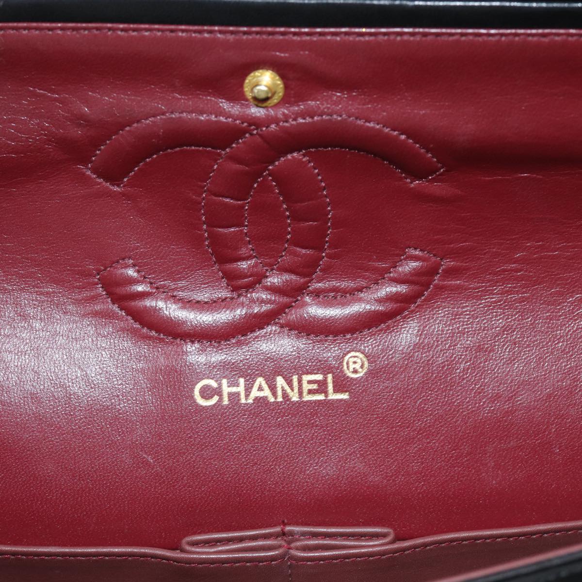 CHANEL Matelasse 25 Turn Lock Chain Hand Bag Lamb Skin Black CC yk14030A
