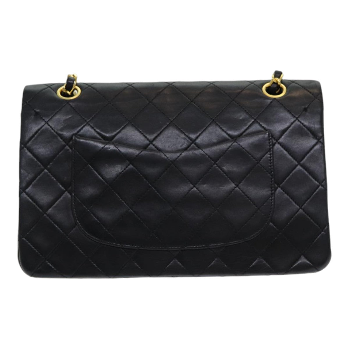 CHANEL Matelasse 25 Turn Lock Chain Hand Bag Lamb Skin Black CC yk14030A