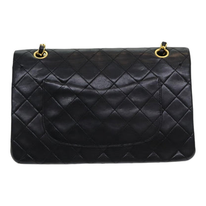 CHANEL Matelasse 25 Turn Lock Chain Hand Bag Lamb Skin Black CC yk14030A