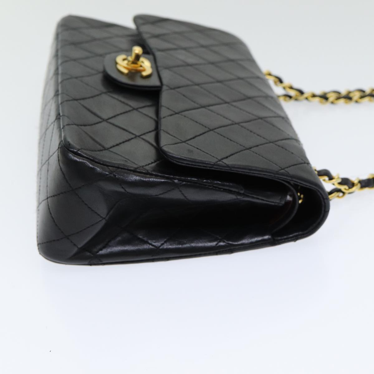 CHANEL Matelasse 25 Turn Lock Chain Hand Bag Lamb Skin Black CC yk14030A