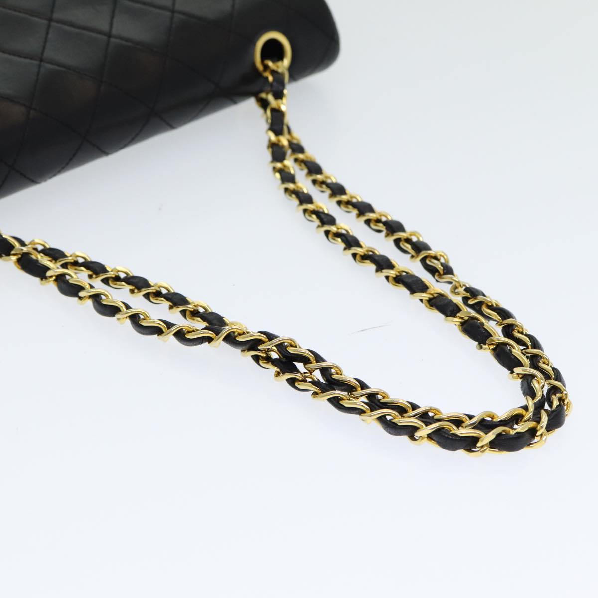 CHANEL Matelasse 25 Turn Lock Chain Hand Bag Lamb Skin Black CC yk14030A