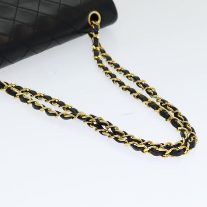 CHANEL Matelasse 25 Turn Lock Chain Hand Bag Lamb Skin Black CC yk14030A