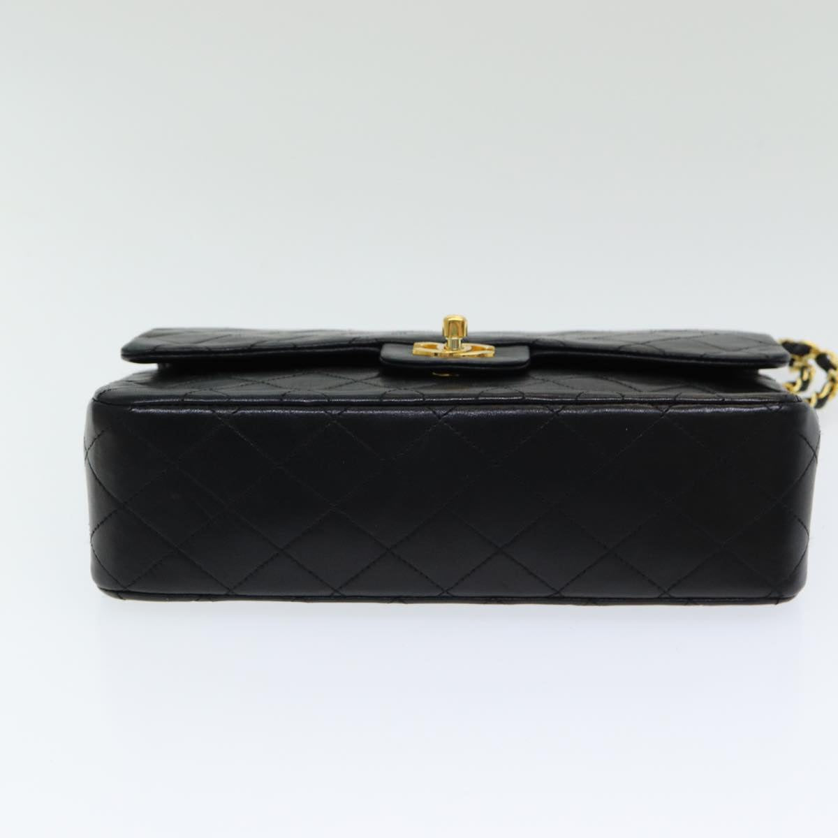 CHANEL Matelasse 25 Turn Lock Chain Hand Bag Lamb Skin Black CC yk14030A