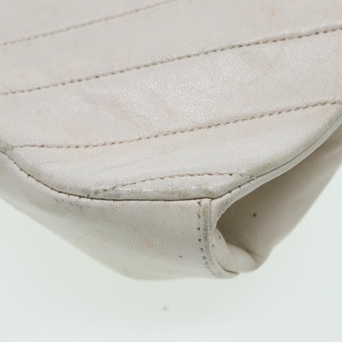 CHANEL V Stitch Chain Hand Bag Leather White CC yk14103