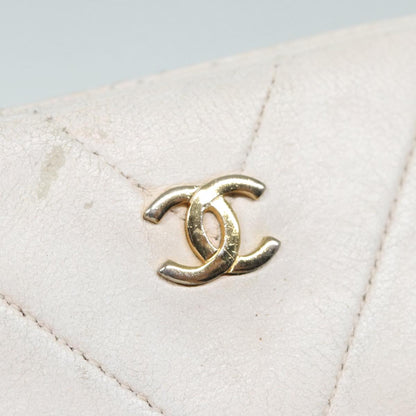 CHANEL V Stitch Chain Hand Bag Leather White CC yk14103