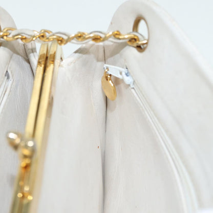CHANEL V Stitch Chain Hand Bag Leather White CC yk14103
