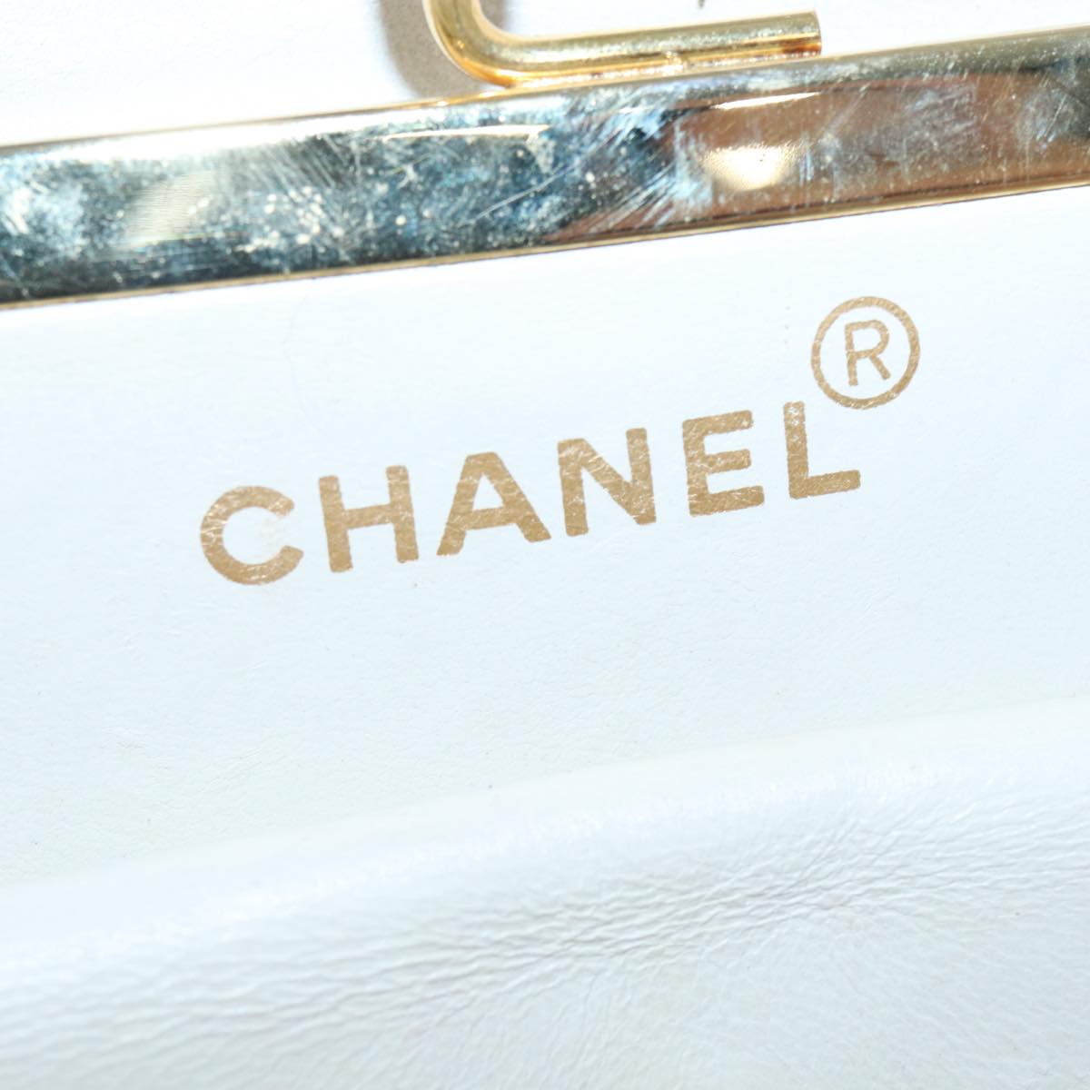 CHANEL V Stitch Chain Hand Bag Leather White CC yk14103
