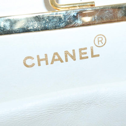 CHANEL V Stitch Chain Hand Bag Leather White CC yk14103