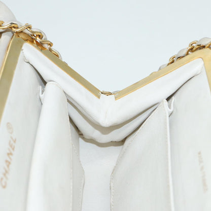 CHANEL V Stitch Chain Hand Bag Leather White CC yk14103