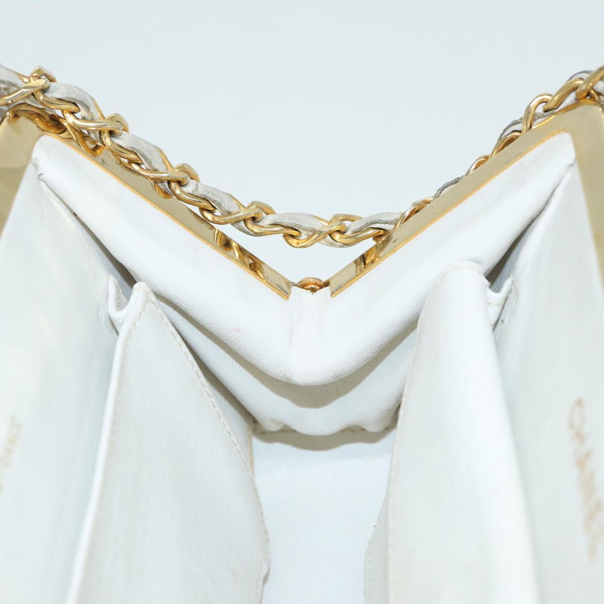 CHANEL V Stitch Chain Hand Bag Leather White CC yk14103