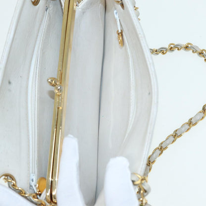 CHANEL V Stitch Chain Hand Bag Leather White CC yk14103