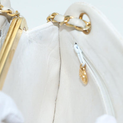 CHANEL V Stitch Chain Hand Bag Leather White CC yk14103