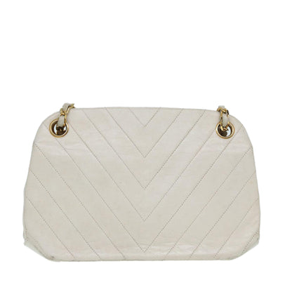 CHANEL V Stitch Chain Hand Bag Leather White CC yk14103