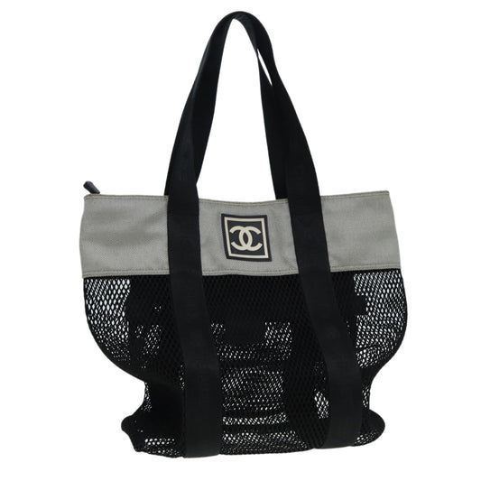 CHANEL Sports Tote Bag Nylon Black Gray CC yk14152