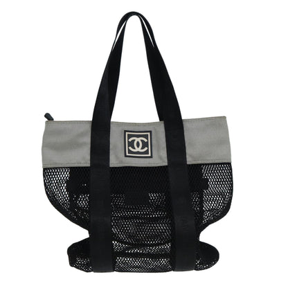 CHANEL Sports Tote Bag Nylon Black Gray CC yk14152