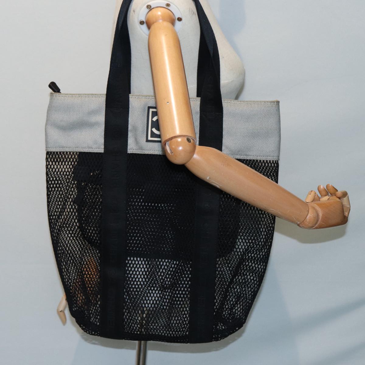 CHANEL Sports Tote Bag Nylon Black Gray CC yk14152