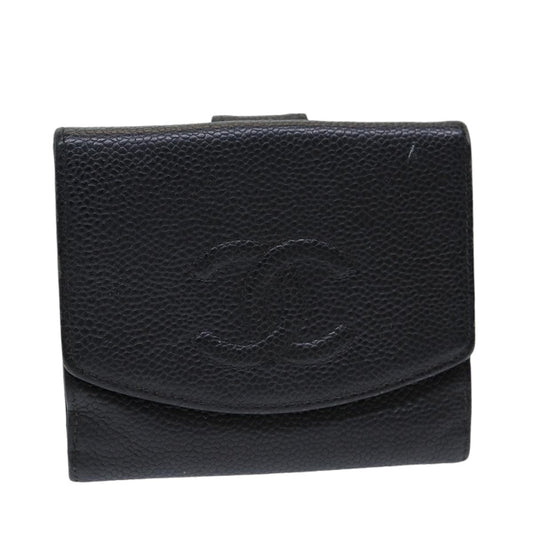 CHANEL COCO Mark Wallet Caviar Skin Black Gold CC yk14253
