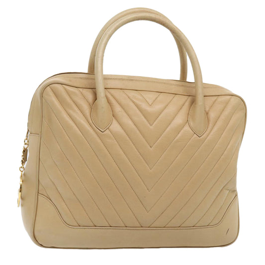 CHANEL V Stitch Hand Bag Leather 2way Beige Gold CC yk14320