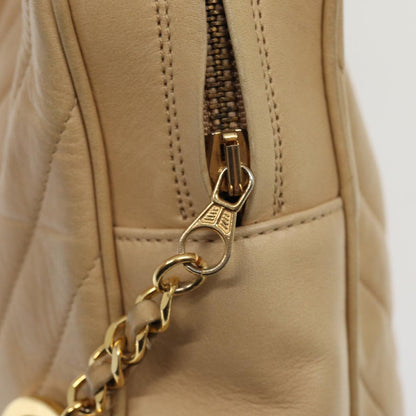 CHANEL V Stitch Hand Bag Leather 2way Beige Gold CC yk14320