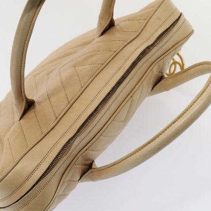 CHANEL V Stitch Hand Bag Leather 2way Beige Gold CC yk14320