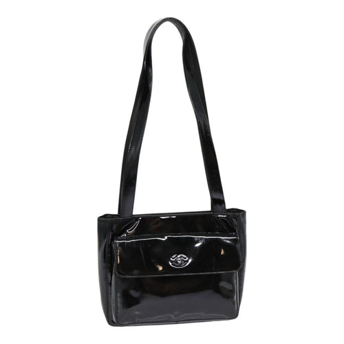 CHANEL COCO Mark Shoulder Bag Enamel Black Silver CC yk14331