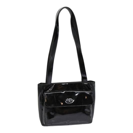 CHANEL COCO Mark Shoulder Bag Enamel Black Silver CC yk14331
