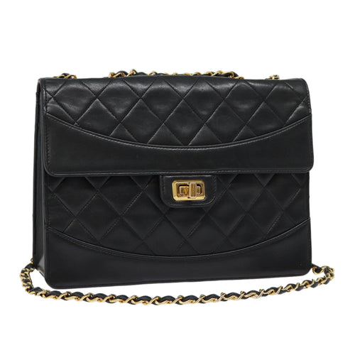 CHANEL Matelasse Turn Lock Chain Hand Bag Lamb Skin Black Gold CC yk14333A