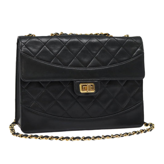 CHANEL Matelasse Turn Lock Chain Hand Bag Lamb Skin Black Gold CC yk14333A