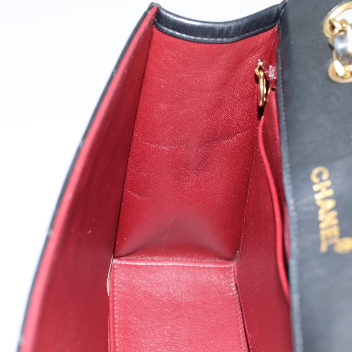 CHANEL Matelasse Turn Lock Chain Hand Bag Lamb Skin Black Gold CC yk14333A