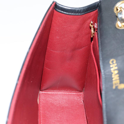 CHANEL Matelasse Turn Lock Chain Hand Bag Lamb Skin Black Gold CC yk14333A