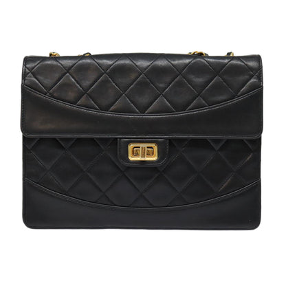 CHANEL Matelasse Turn Lock Chain Hand Bag Lamb Skin Black Gold CC yk14333A