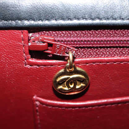 CHANEL Matelasse Turn Lock Chain Hand Bag Lamb Skin Black Gold CC yk14333A