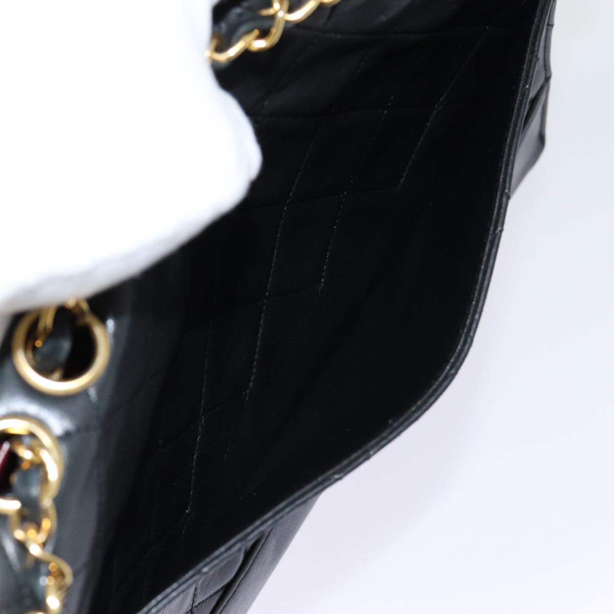 CHANEL Matelasse Turn Lock Chain Hand Bag Lamb Skin Black Gold CC yk14333A