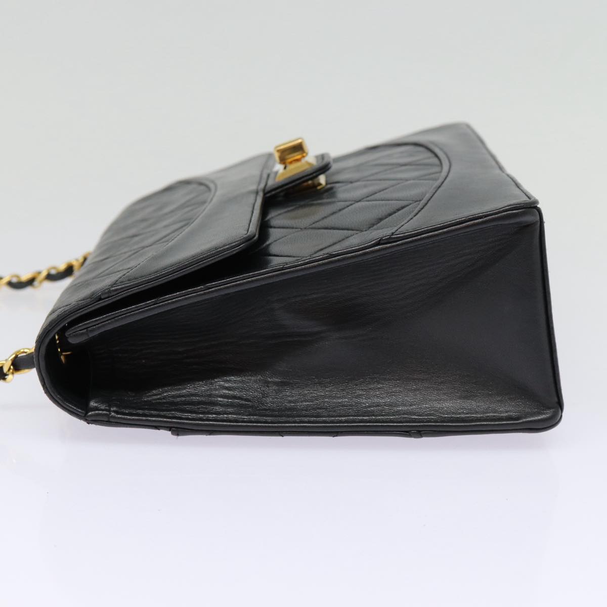 CHANEL Matelasse Turn Lock Chain Hand Bag Lamb Skin Black Gold CC yk14333A