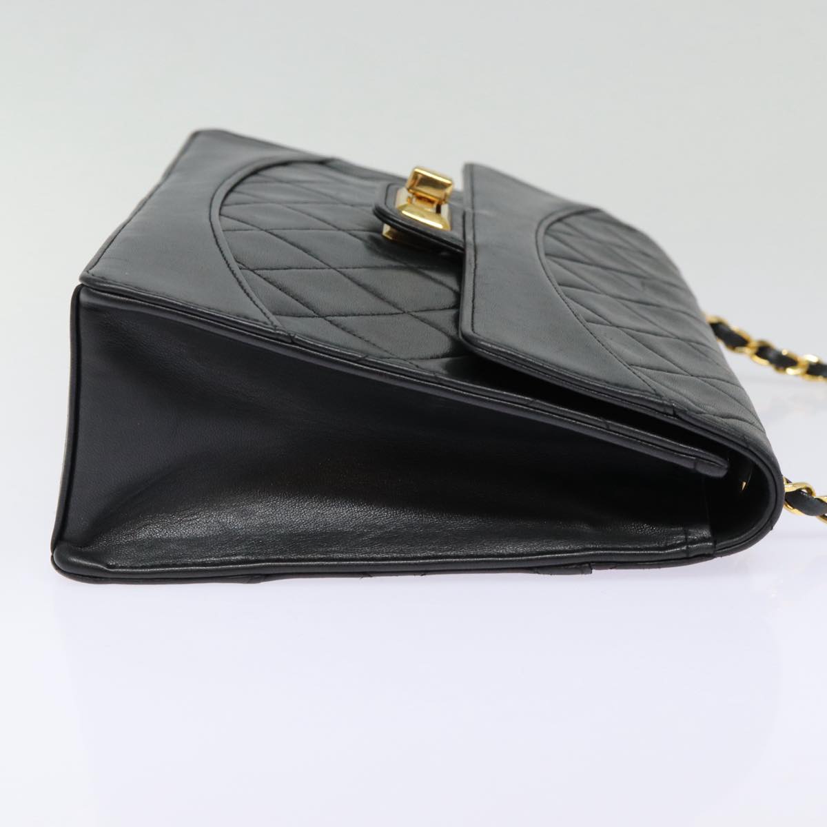 CHANEL Matelasse Turn Lock Chain Hand Bag Lamb Skin Black Gold CC yk14333A