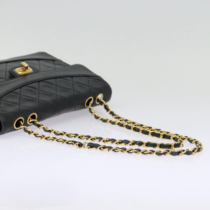 CHANEL Matelasse Turn Lock Chain Hand Bag Lamb Skin Black Gold CC yk14333A