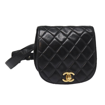 CHANEL Matelasse Turn Lock Waist bag Leather Black Gold CC yk14337